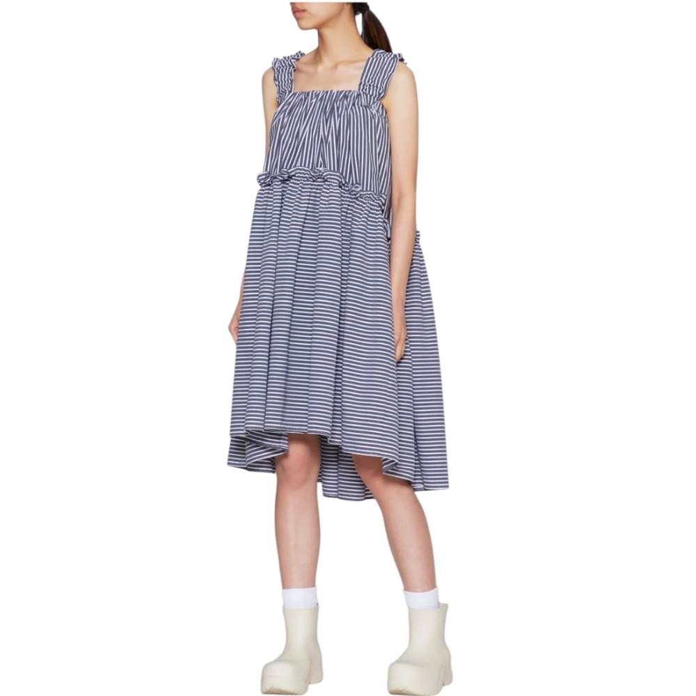 BROGGER‎ BLACK & BLUE STRIPE COTTON POPLIN OLIVE DRESS Women's XS
